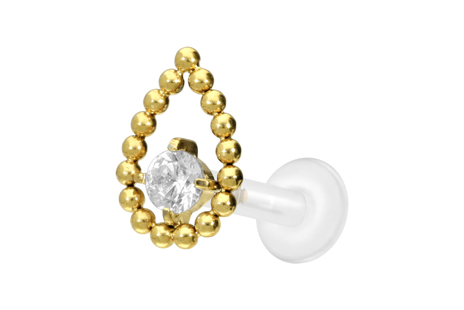 PTFE Labret Piercing mit Innengewinde + Titan-Aufsatz TROPFEN + KRISTALL